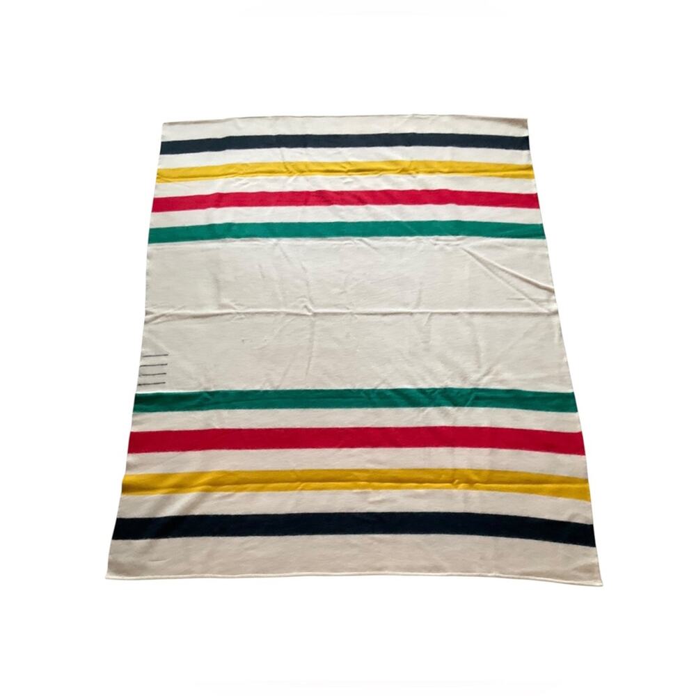 Vintage Northwest Traders 100% Wool Blanket in Cream Multi Stripe colors NEW - Picture 3 of 6